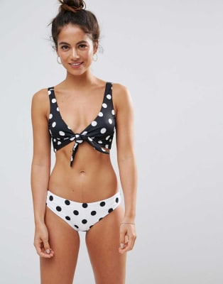 ASOS Mixed Spot Tie Front Bikini ASOS