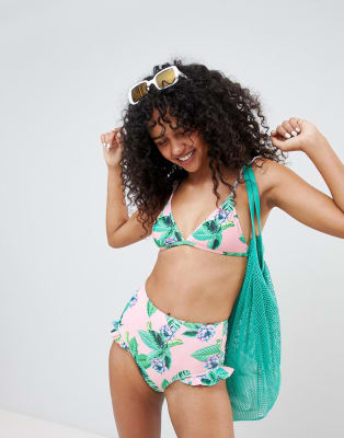 Monki Mix And Match Bikini Con Top A Triangolo A Fiori Con Volant