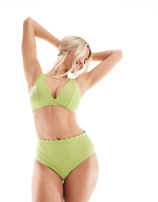 Peek Beau Coppe Grandi Set Bikini Verde Stropicciato Con Orlo