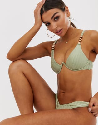 River Island Bikini Set With V Wire In Khaki Asos