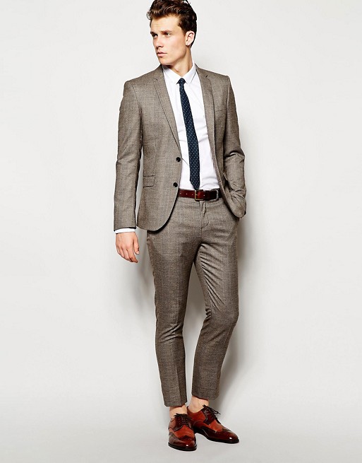 Selected Brown Check Suit In Skinny Fit