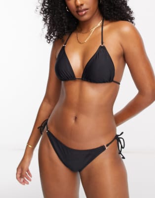 Stradivarius Bikini Top Bottom With Washer Detail In Black Asos