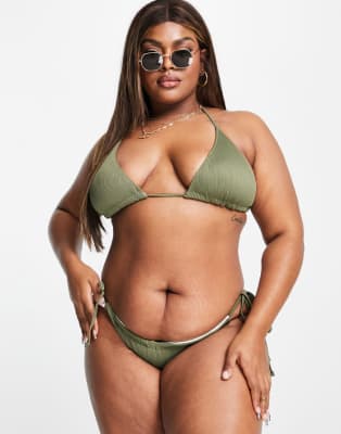 We Are We Wear Plus Melissa Reversible Ribbed Bikini In Olive Vs Cream