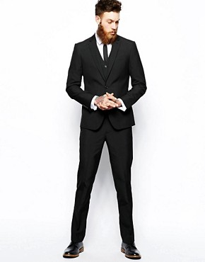 ASOS Slim Fit Suit Jacket In Black Pindot