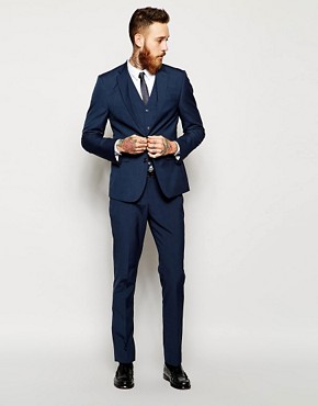 ASOS Slim Fit Suit Jacket In Blue Pindot