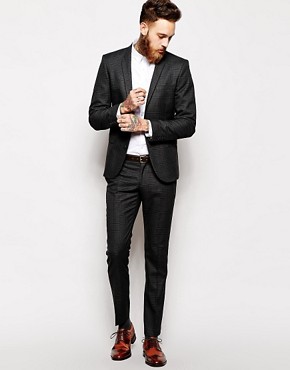 Selected Tonal Check Suit Jacket In Skinny Fit 