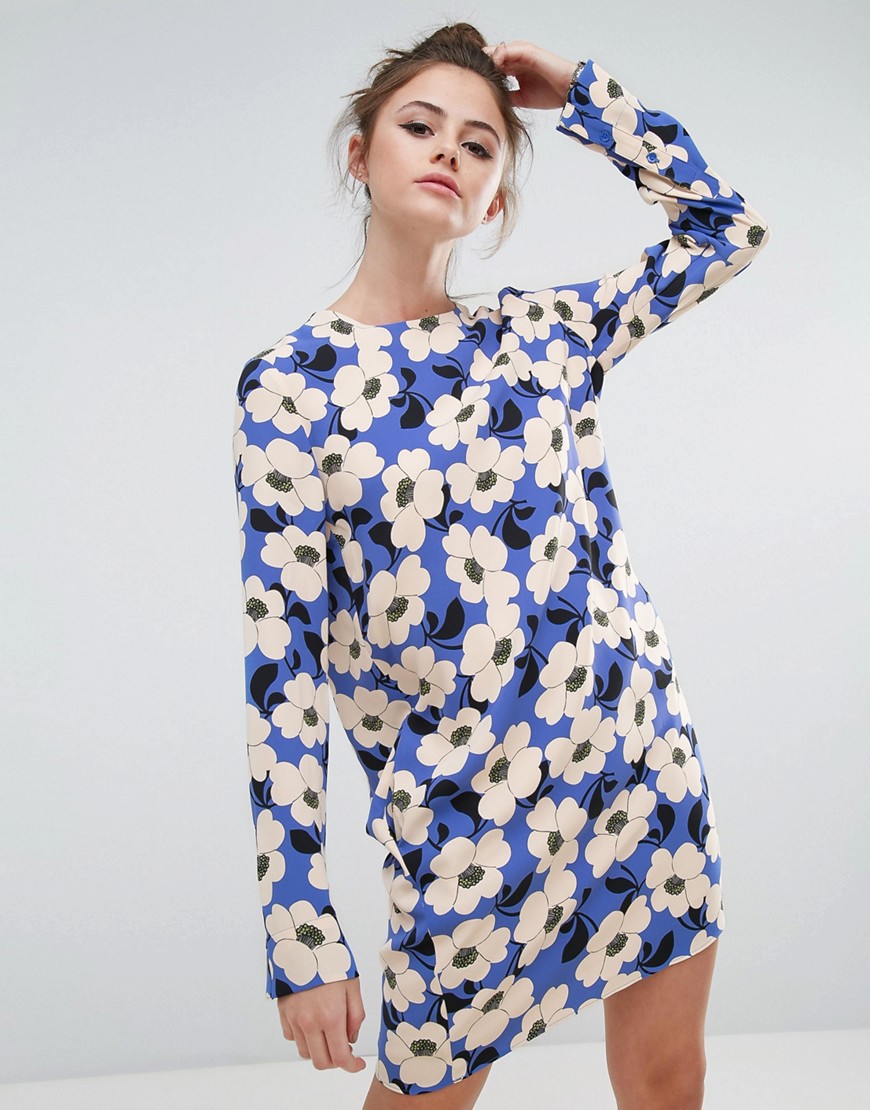 Яркое цельнокройное платье с цветочным принтом Sportmax Code - Синий