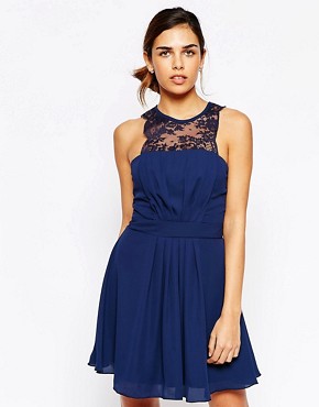 Elise Ryan Skater Dress with Scallop Lace Trim 