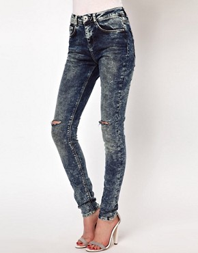 Image 1 of ASOS Ridley Supersoft High Waisted Ultra Skinny Jeans In Acid Wash With Rips