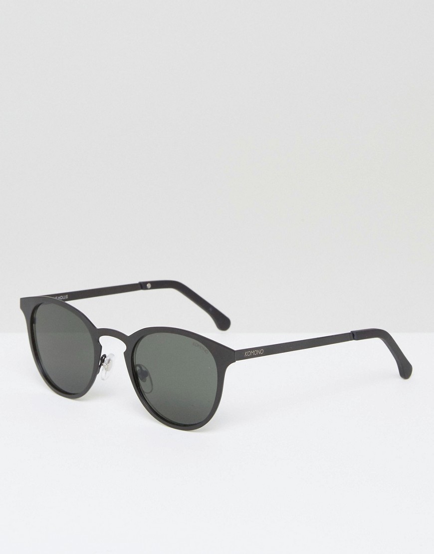 Круглые солнцезащитные очки в черной матовой оправе Komono Hollis