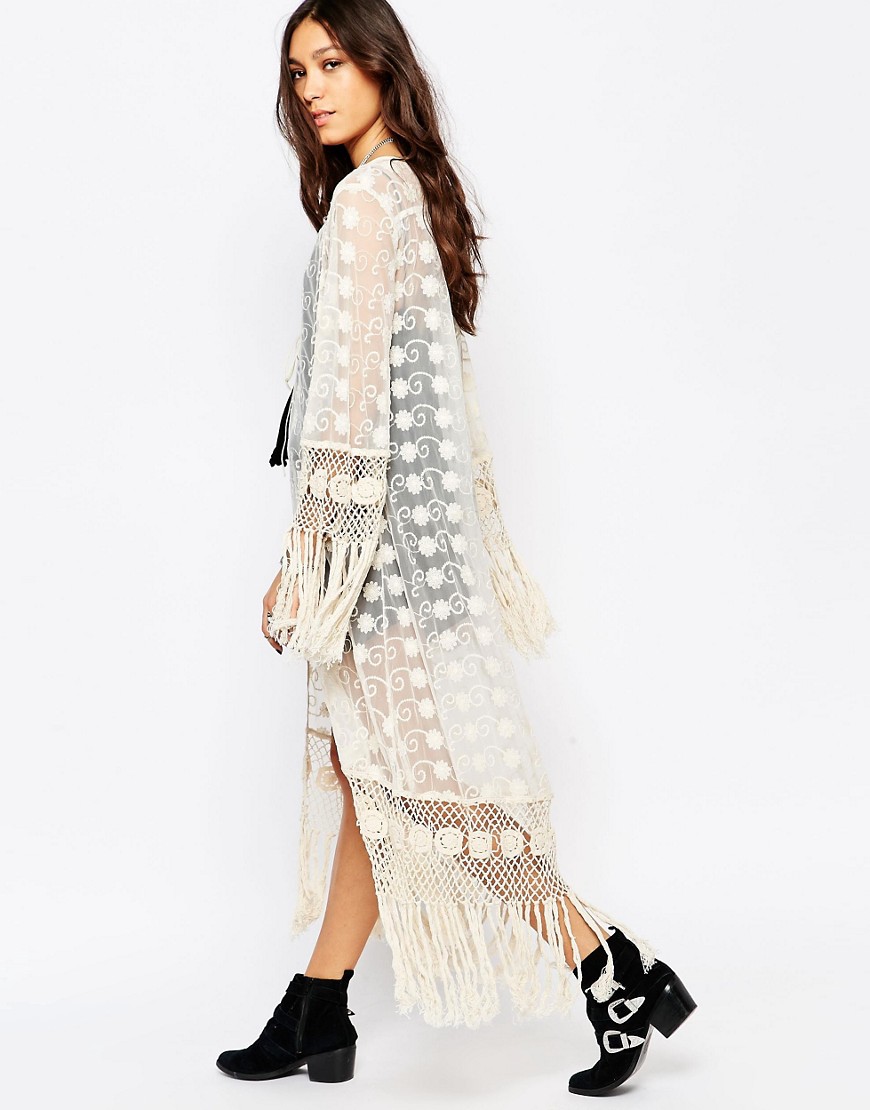Image 1 of Band of Gypsies Lace Kimono with Tassels in Longline