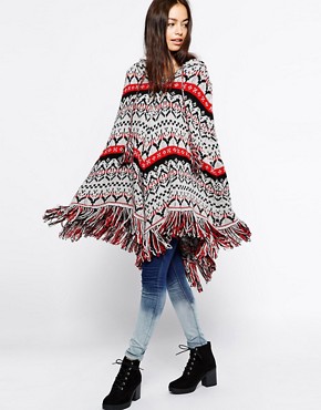 Image 1 of Glamorous Knitted Poncho Cape with Tassel Trim