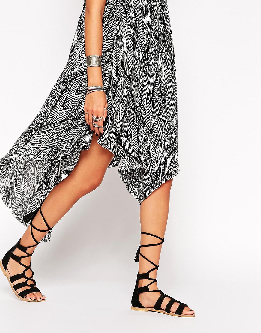 ASOS FEEL THE POWER Suede Lace Up Flat Sandals
