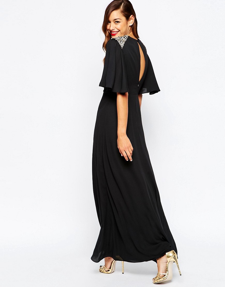 Image 2 of ASOS Embellished Shoulder Flutter Sleeve Maxi Dress