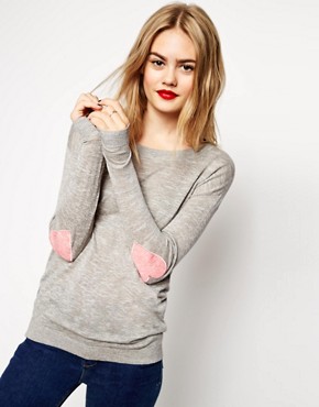 Image 1 of ASOS Jumper With Pink Heart Elbow Patch