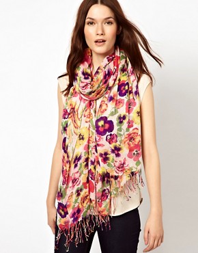 Image 1 of Warehouse Bright Pansy Print Scarf