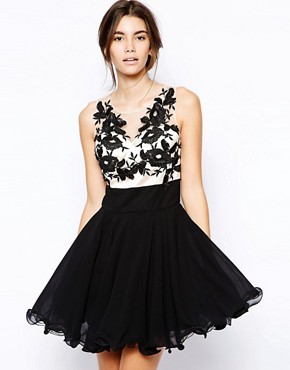 Chi Chi London Prom Dress with Applique Detail (black)