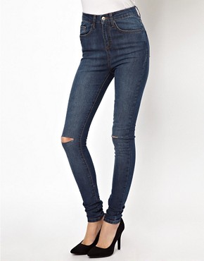 Image 1 of ASOS Uber High Waist Ultra Skinny Jean with Ripped Knee