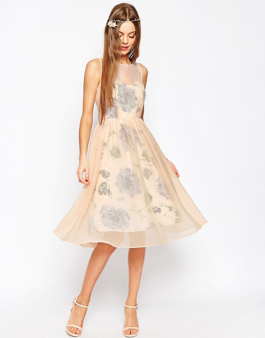 Image 1 of ASOS WEDDING Printed and Sheer Layer Prom Dress