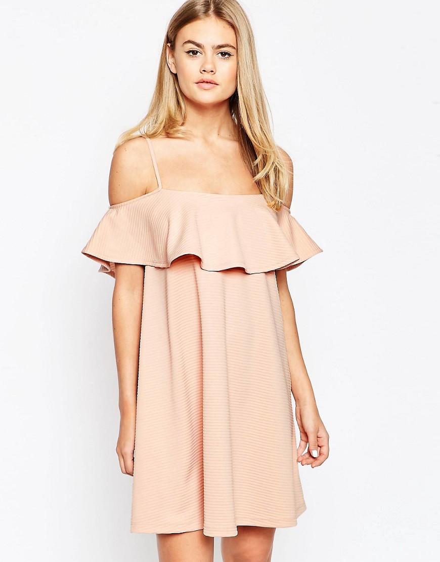 Image 1 of ASOS Swing Dress with Cold Shoulder and Ruffle Detail
