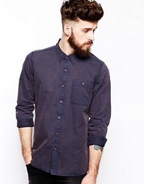 ASOS Twill Shirt In Long Sleeve With Acid Wash 