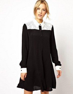 Image 1 of ASOS Shirt Dress With Colourblock And Embroidery