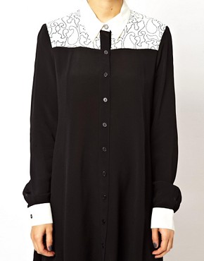 Image 3 of ASOS Shirt Dress With Colourblock And Embroidery