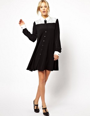 Image 4 of ASOS Shirt Dress With Colourblock And Embroidery