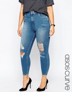 ASOS CURVE Ridley Skinny Jeans in Melody Wash with Jasmine Rips