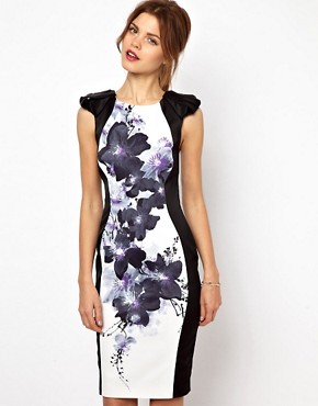 Karen Millen Bodycon Dress with Floral Placement Print
