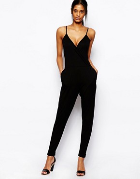 ASOS Wrap Plunge Jersey Jumpsuit With Cami Straps 