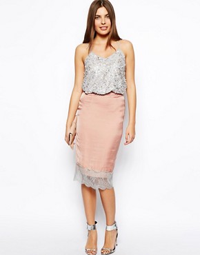 Image 1 of ASOS Slip Skirt With Lace Hem