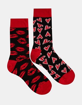Image 1 of ASOS 2 Pack Socks With Lips And Heart Design