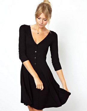 Image 1 of ASOS '90s Skater Dress With Buttons And 3/4 Sleeves