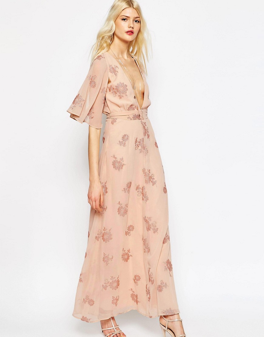 Asos Asos Flutter Sleeve Maxi Dress With Pretty Florals At Asos 3876