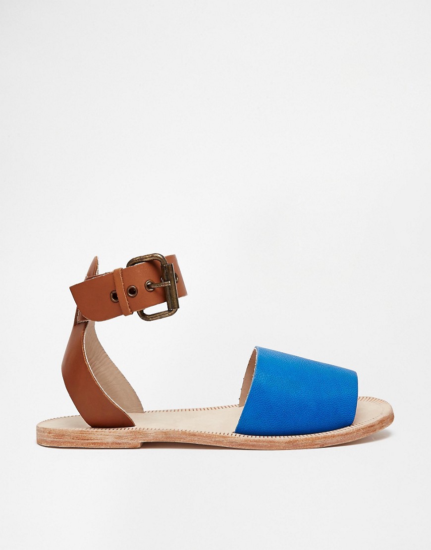 Image 1 of H By Hudson Soller Ankle Strap Leather Flat Sandals