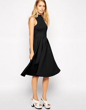 Image 1 of ASOS Midi Skater Dress in Scuba with High Neck