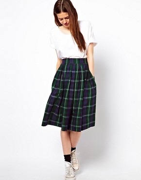 Image 1 of ASOS Full Midi Skirt in Tartan Check