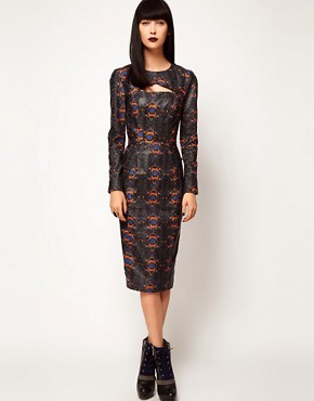 Image 1 of ASOS BLACK By Markus Lupfer Leather Midi Dress In Print