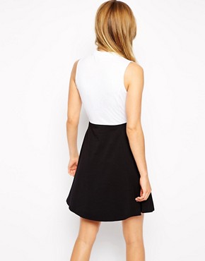 Image 2 of ASOS Skater Dress in Colour Block with High Neck