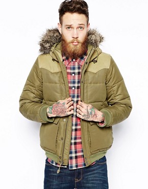 Levis Square Quilted Hooded Jacket Cord Shoulder 