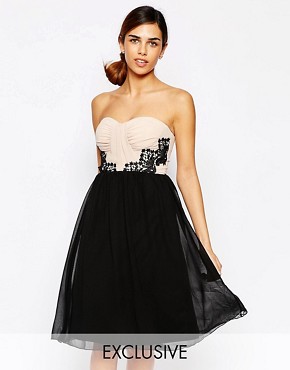 Elise Ryan Ruched Bandeau Skater Dress With Pleated Skirt 