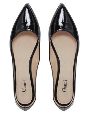 Image 3 of Ganni Ella Patent Pointed Flat Shoes