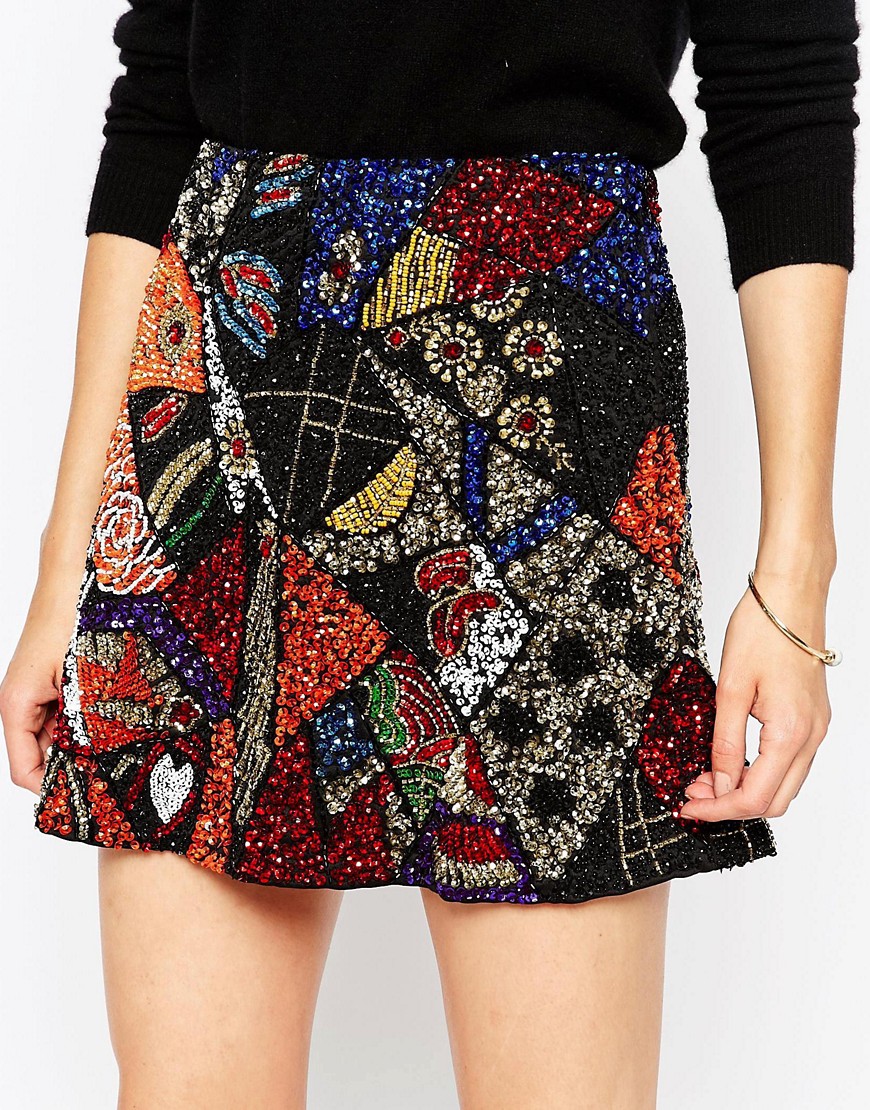 Image 3 of ASOS Mini Skirt with All Over Patchwork Sequin