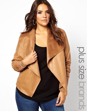 Image 1 of New Look Inspire Drape Front Leather Look Jacket