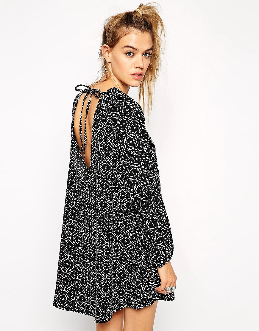 Image 1 of ASOS Reclaimed Vintage Mono Geo Swing Dress with Open Back