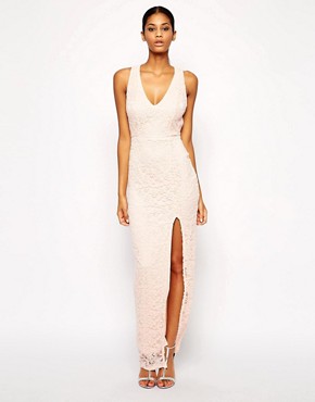 Image 1 of ASOS Lace Plunge Bodycon Maxi Dress