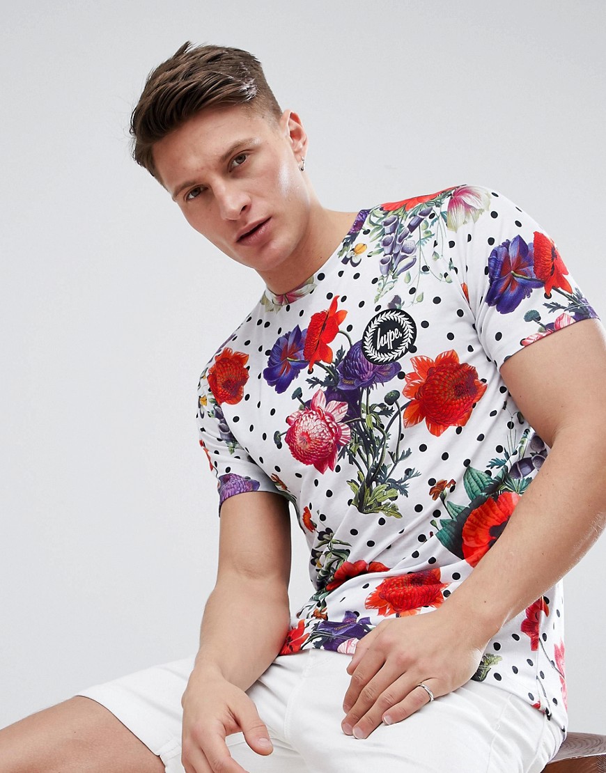 Обтягивающая футболка в горошек с цветочным принтом Hype - Мульти