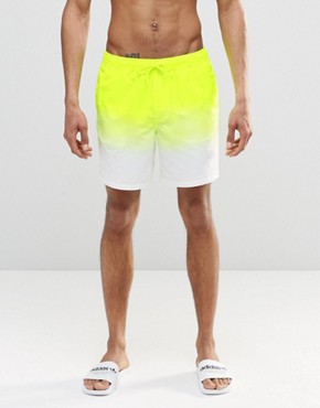 ASOS Mid Length Swim Shorts In Neon Yellow Dip Dye