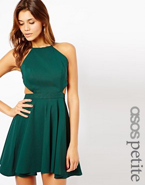 ASOS PETITE Exclusive Skater Dress with Strappy Back And Gold Clasp Detail 
